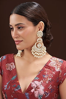 Gold Finish White Kundan Polki Chandbali Earrings