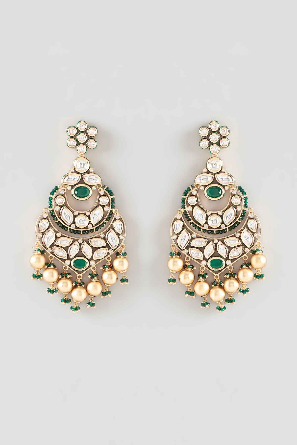 Gold Finish Kundan Polki & Pearl Dangler Earrings