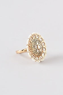 Gold Finish Kundan Polki & Pearl Ring
