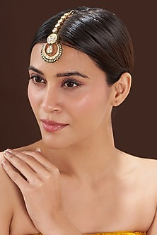Gold Finish Kundan Polki & Green Stone Maangtikka