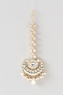 Gold Finish Kundan Polki & Pearl Beaded Maangtikka