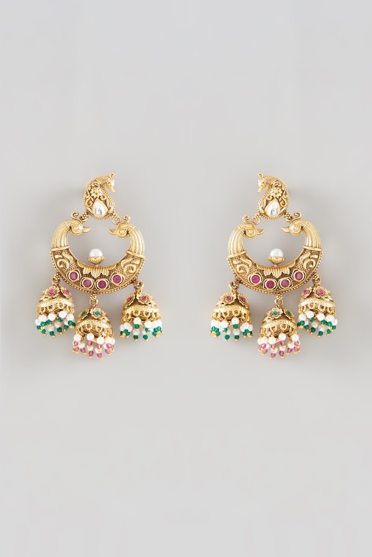 Gold Finish Kundan Polki & Ruby Dangler Earrings