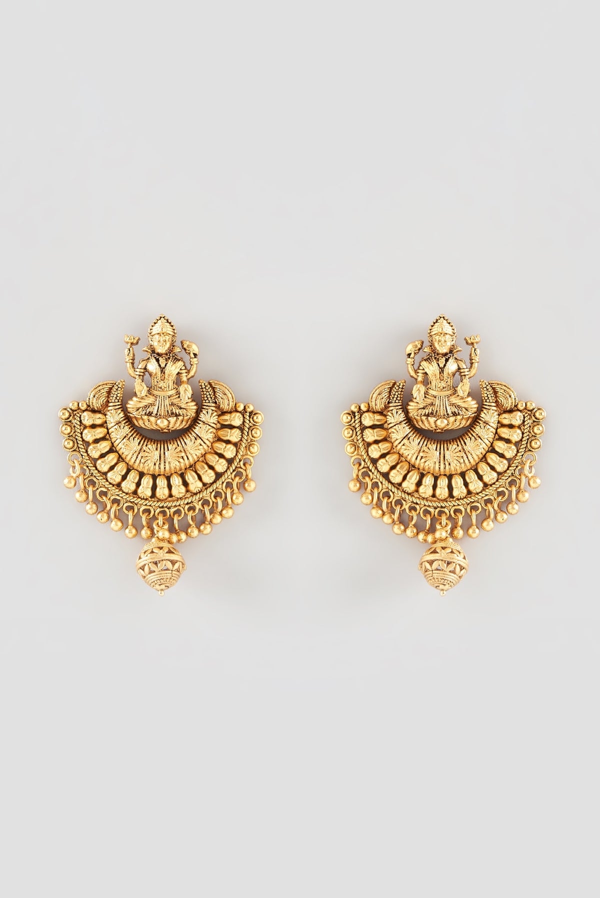 Gold Finish Beaded Long Temple Necklace Set