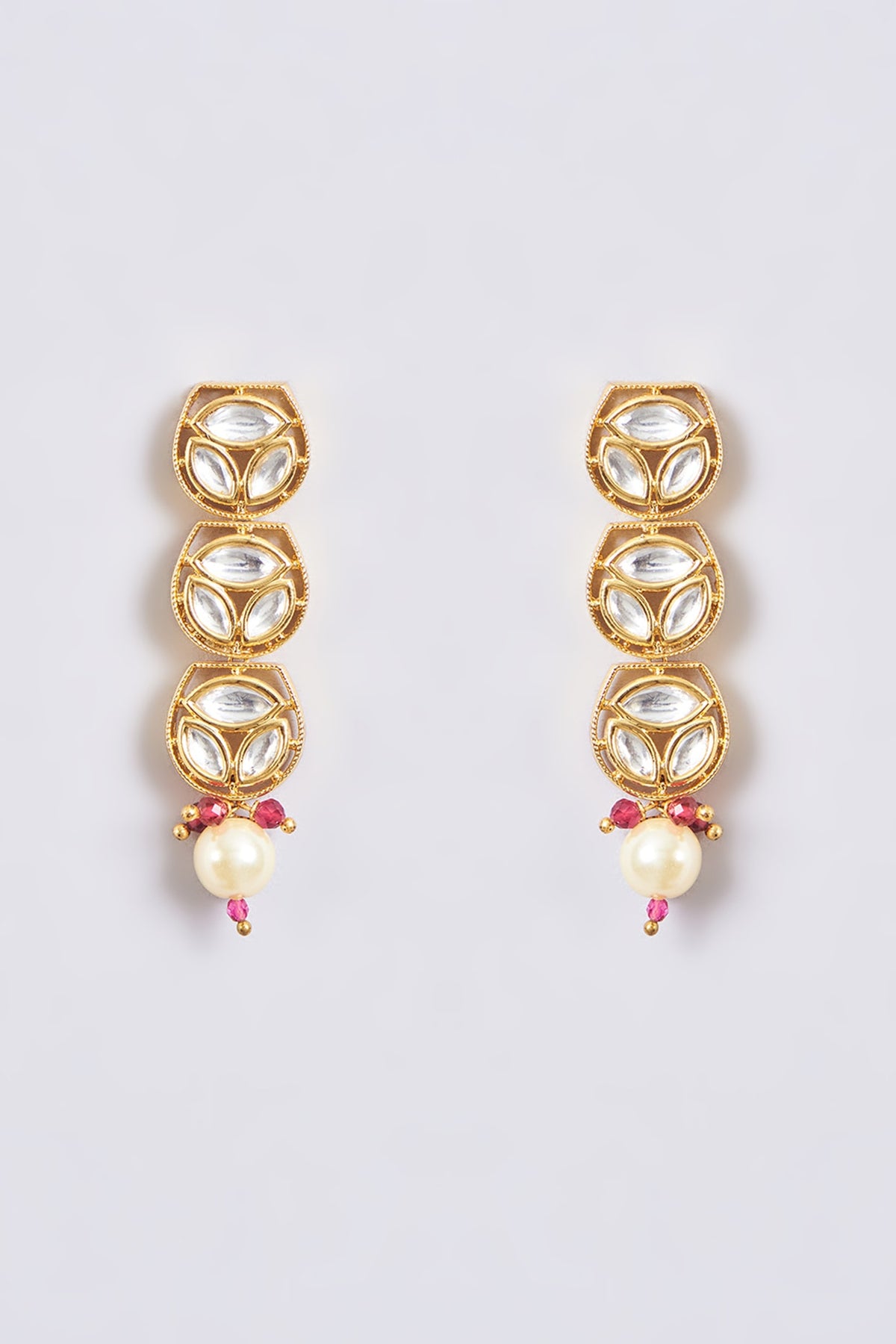Gold Finish Kundan Polki & Pearl Long Necklace Set