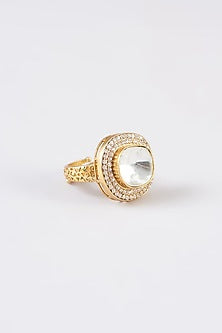 Gold Finish Kundan Polki & Zircon Ring