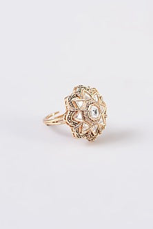 Gold Finish Kundan Polki & Zircon Ring