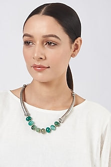 Oxidised Silver Finish Beaded Necklace