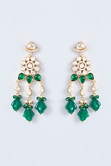 Gold Finish Kundan Polki & Green Stone Choker Necklace Set