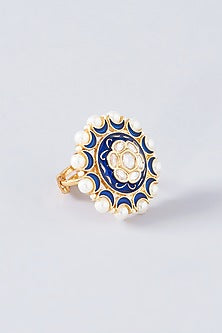 Gold Finish Kundan Polki Enamelled Ring