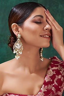 Gold Finish Kundan Polki & Zircon Dangler Earrings