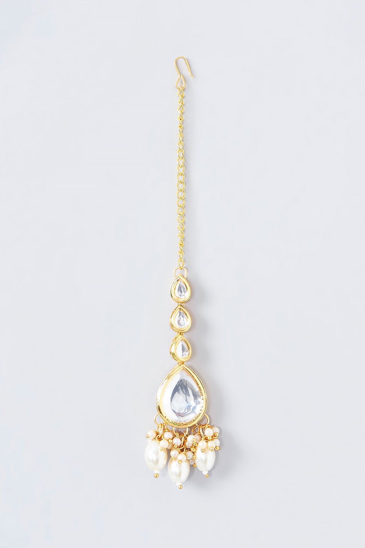 Gold Finish Kundan Polki & Pearl Drop Dangler Earrings