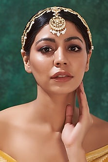 Gold Finish Kundan Polki & Pearl Matha Patti