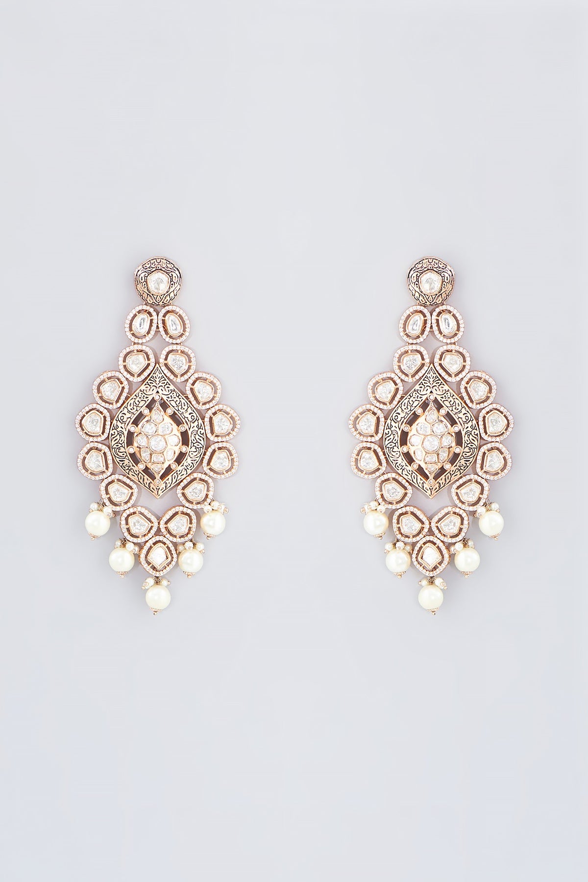 Rose Gold Finish Kundan Polki Dangler Earrings