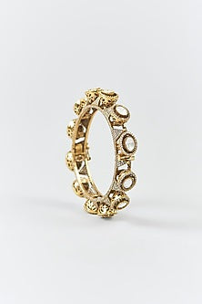 Gold Finish Kundan Polki & Zircon Bangles (Set Of 2)