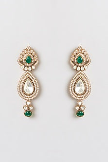 Gold Finish Kundan Polki & Green Stone Necklace Set