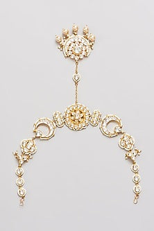 Gold Finish Kundan Polki & Pearl Beaded Mathapatti