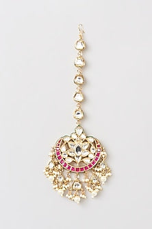 Gold Finish Kundan Polki & Red Stone Maangtikka