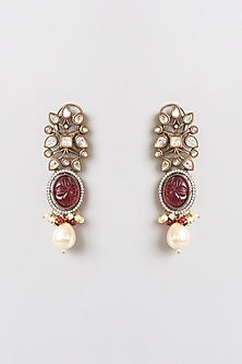 Gold Finish Kundan Polki & Red Stone Necklace Set