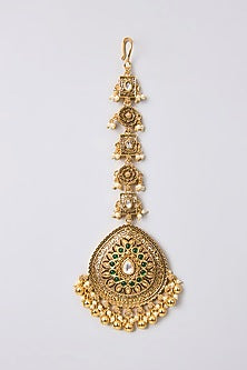 Gold Finish Kundan Polki Temple Necklace Set
