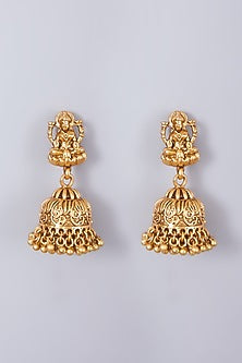 Gold Finish Lakshmi Carved Long Necklace Set
