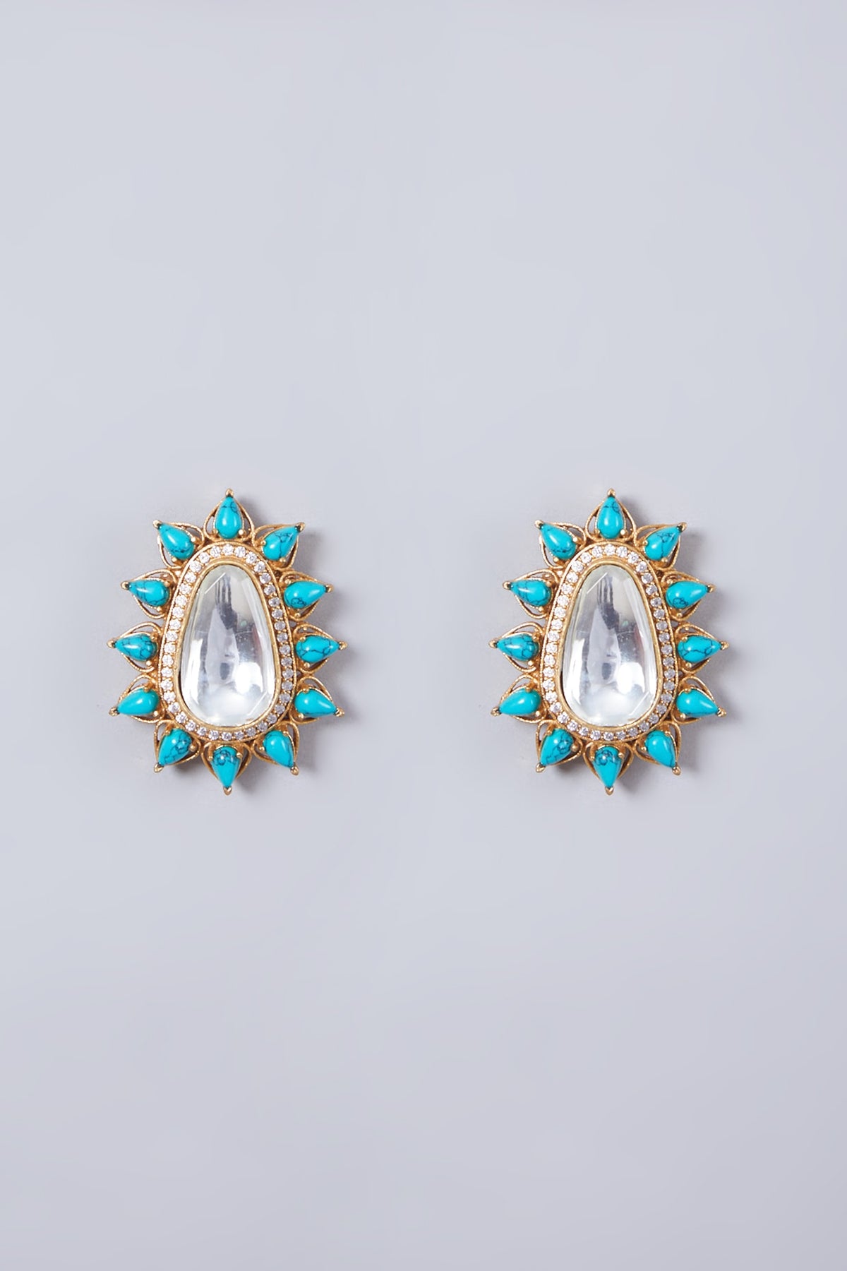 Gold Finish Turquoise Stone Stud Earrings