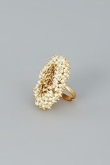 Gold Finish Shell Pearls Ring
