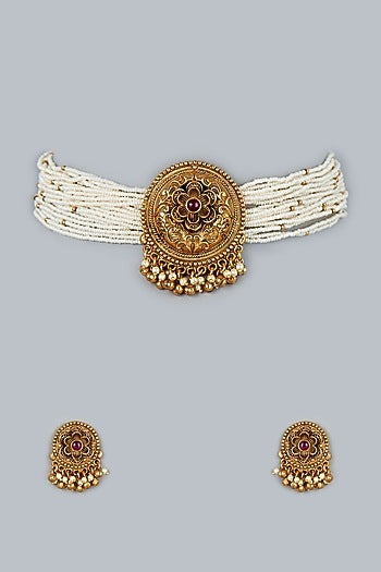 Gold Finish Temple Choker Necklace Set