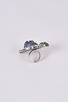 Silver Oxidized Finish Grey Stone Ring