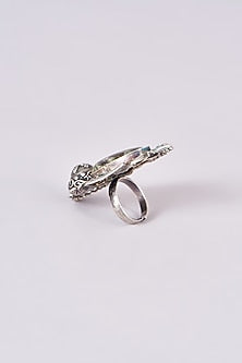 Silver Oxidized Finish Green Stone Ring