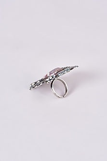 Silver Oxidized Finish Purple Stone Ring