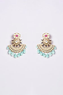 Two-Tone Finish Kundan Polki & Aqua Stone Long Necklace Set