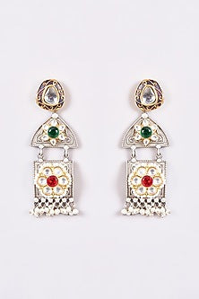 Two-Tone Finish Kundan Polki & Multi-Colored Stone Long Necklace Set