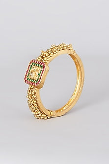 Gold Finish Red & Green Stone Bangles (Set of 2)