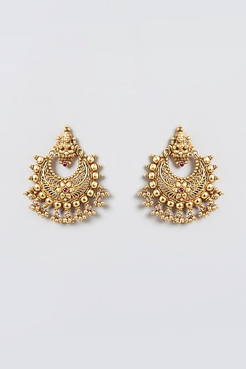 Gold Finish Laxmi Motif Chandbali Earrings