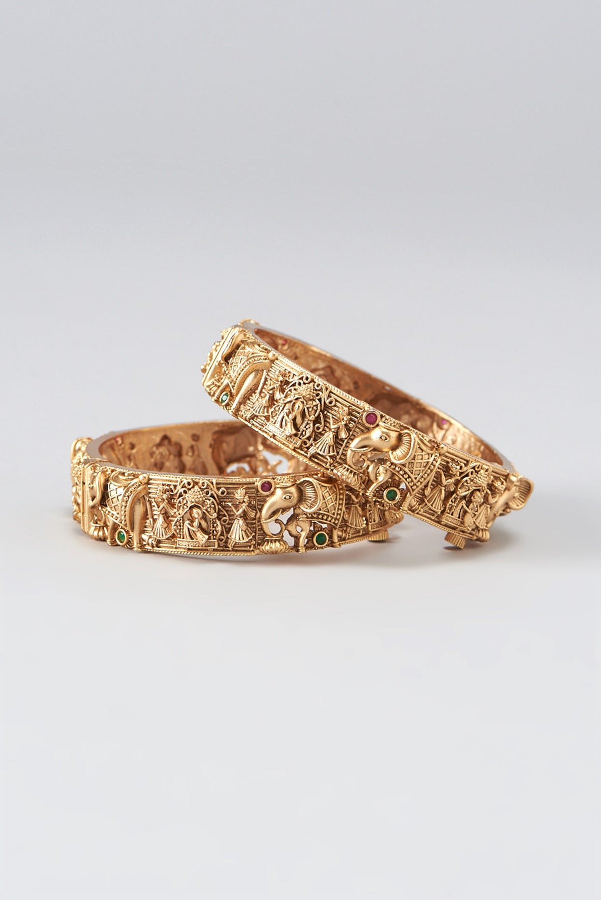 Gold Finish Temple Bangles (Set of 2)