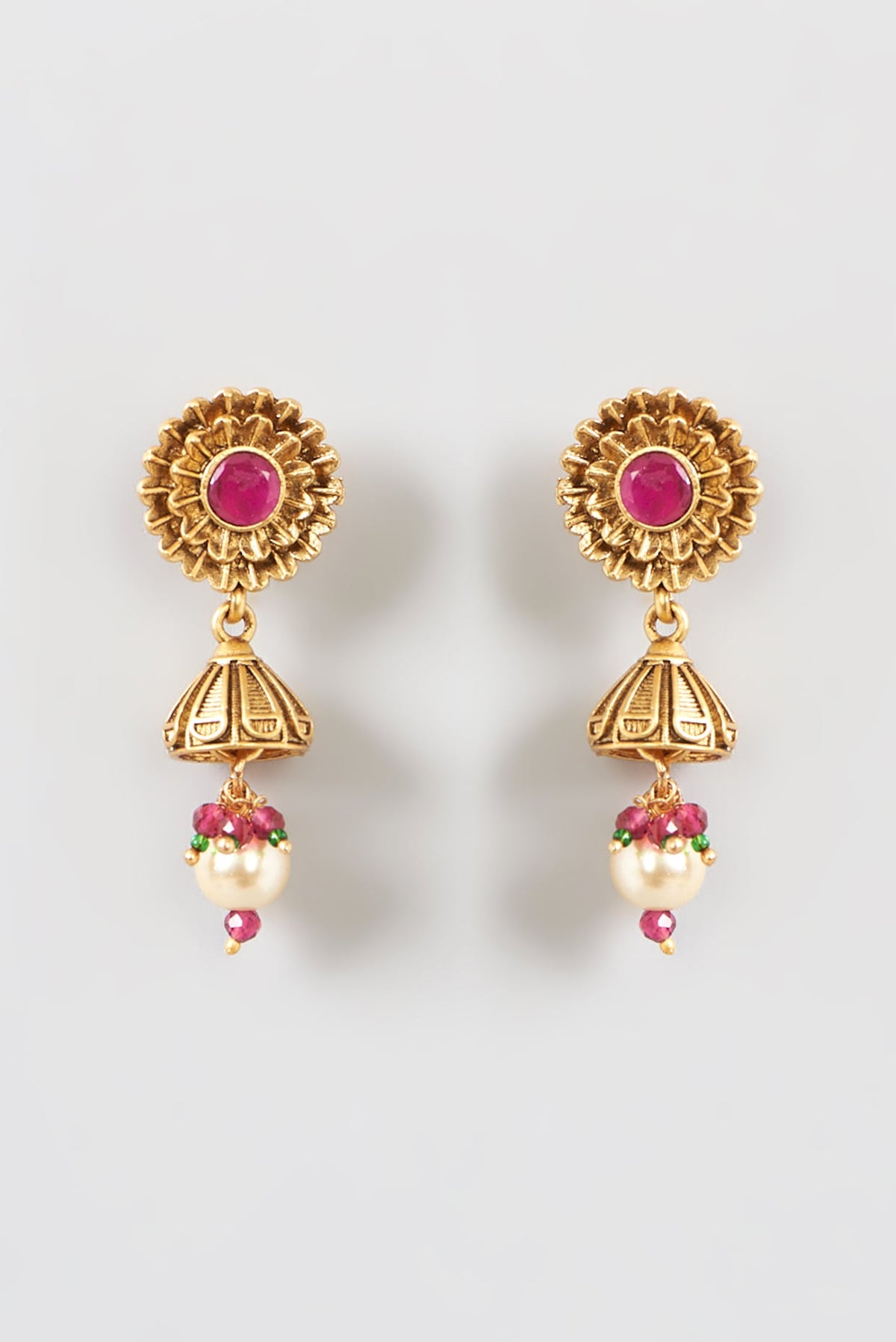 Gold Finish Motif & Bead Long Temple Necklace Set