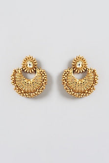 Gold Finish Kundan & Beads Chandbali Earrings