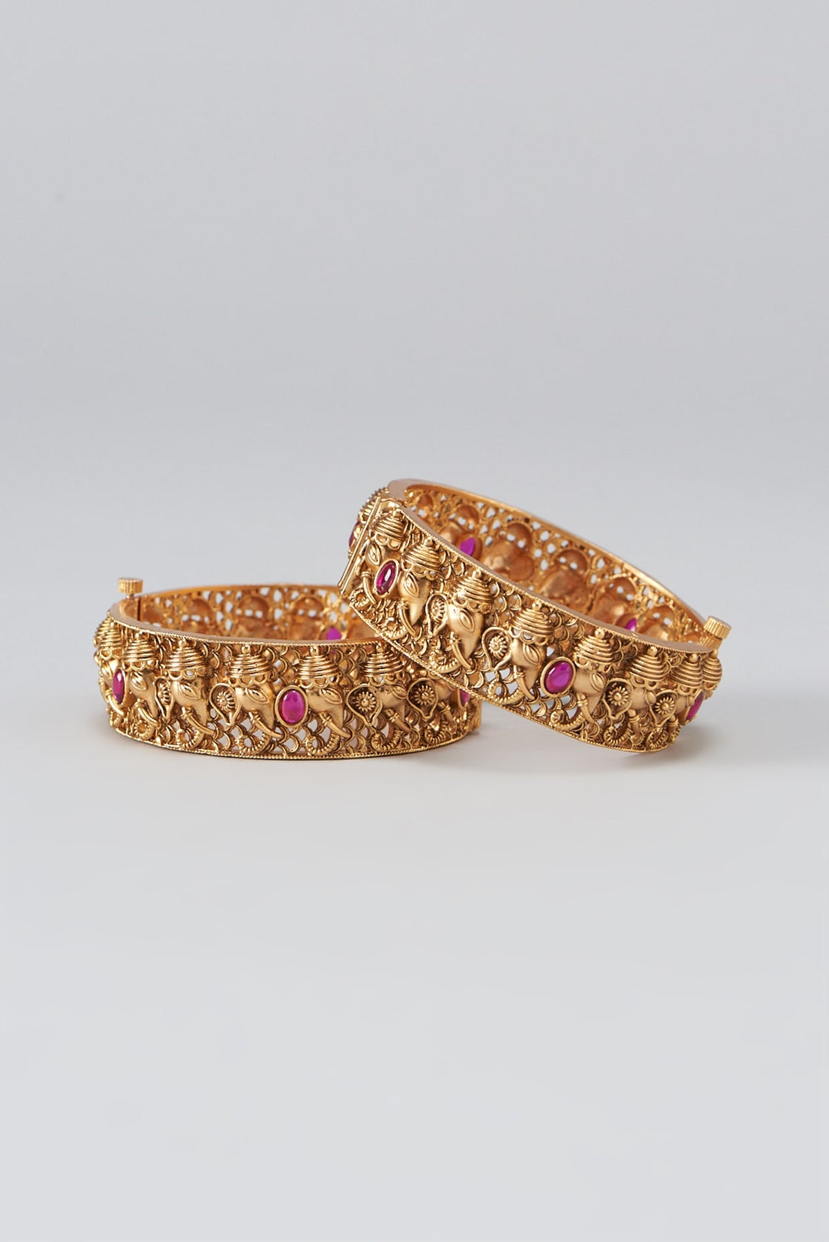 Gold Finish Temple Bangles (Set of 2)