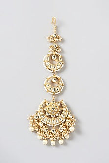 Gold Finish Kundan Polki & Pearls Maang Tikka