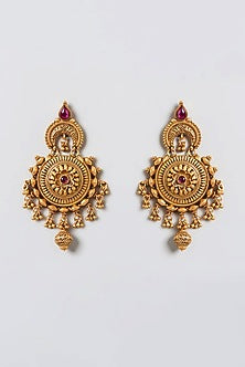Gold Finish Beaded Temple Dangler Earrings