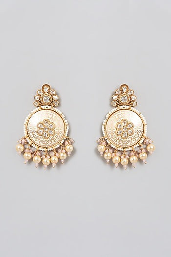 Gold Finish Pearls Enameled Dangler Earrings