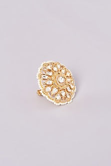 Gold Finish Kundan Polki & White Stone Ring