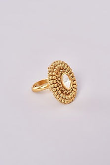 Gold Finish Kundan Polki Ring