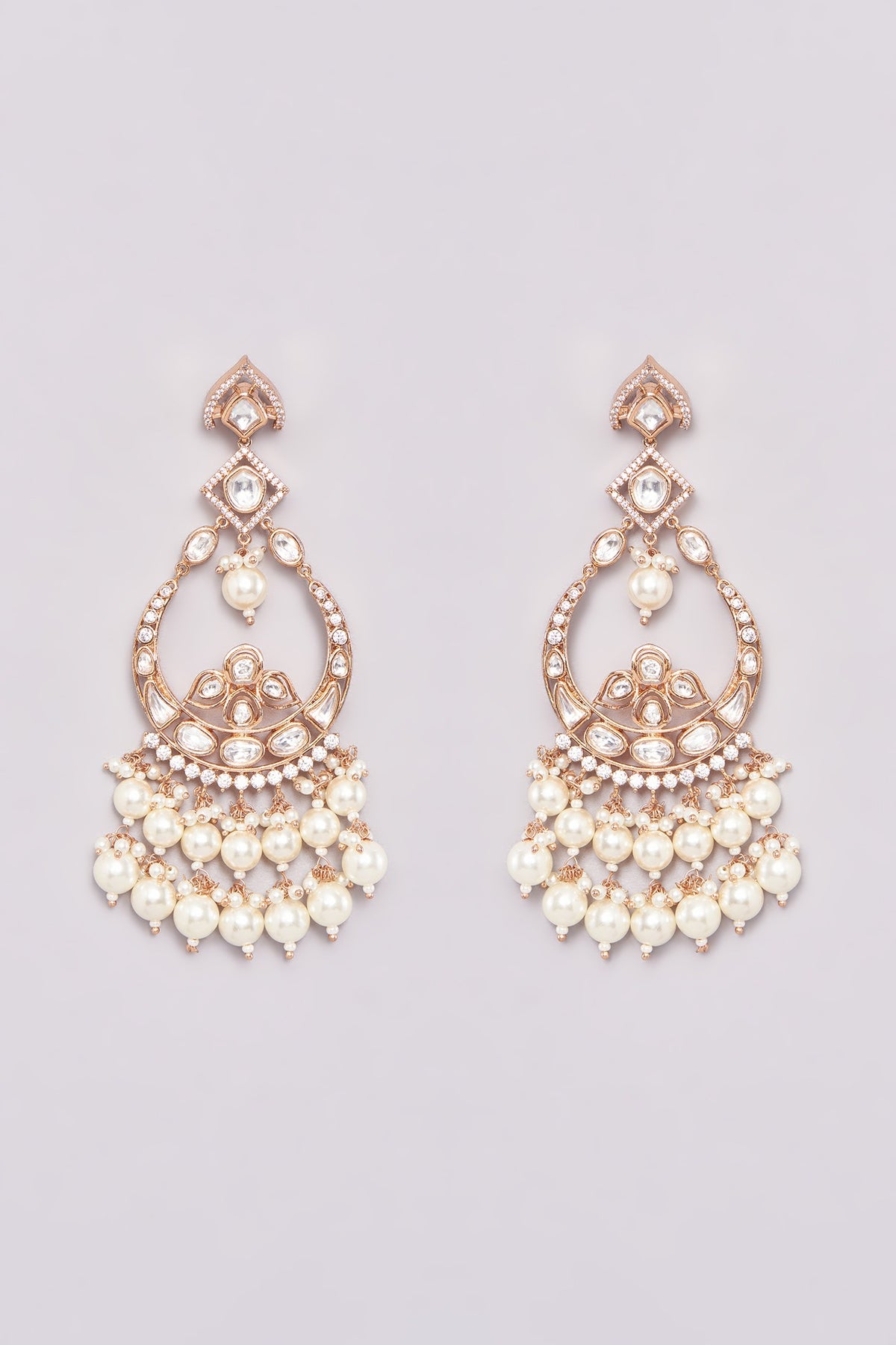 Gold Finish Kundan Polki & Pearl Dangler Earrings