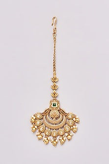 Gold Finish Kundan Polki & Green Stone Choker Necklace Set