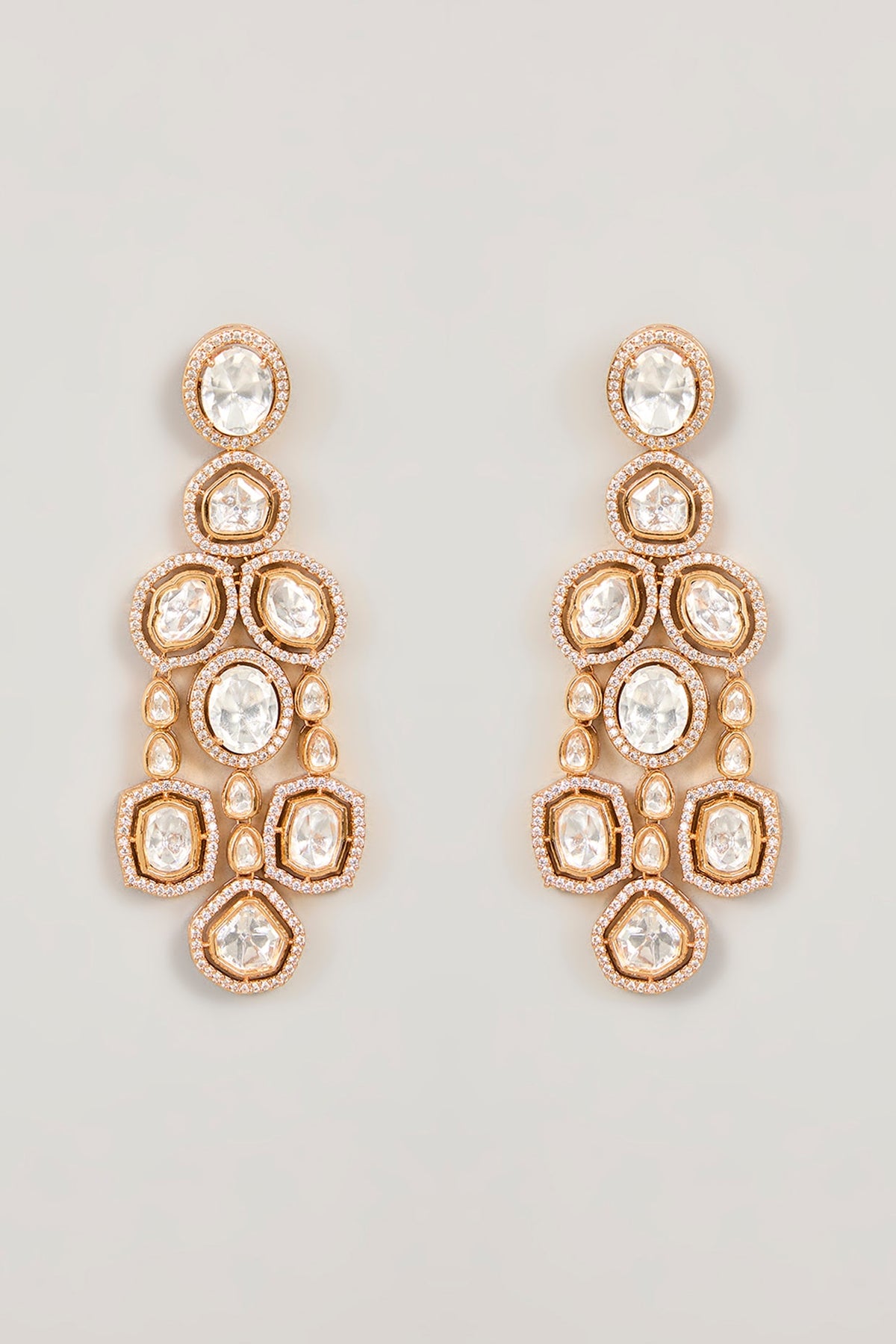 Gold Finish Kundan Polki & Cubic Zirconia Dangler Earrings