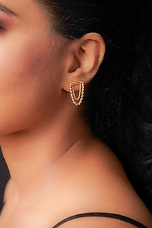 Two-Tone Finish Round-Shaped Diamond Chain Stud Earrings