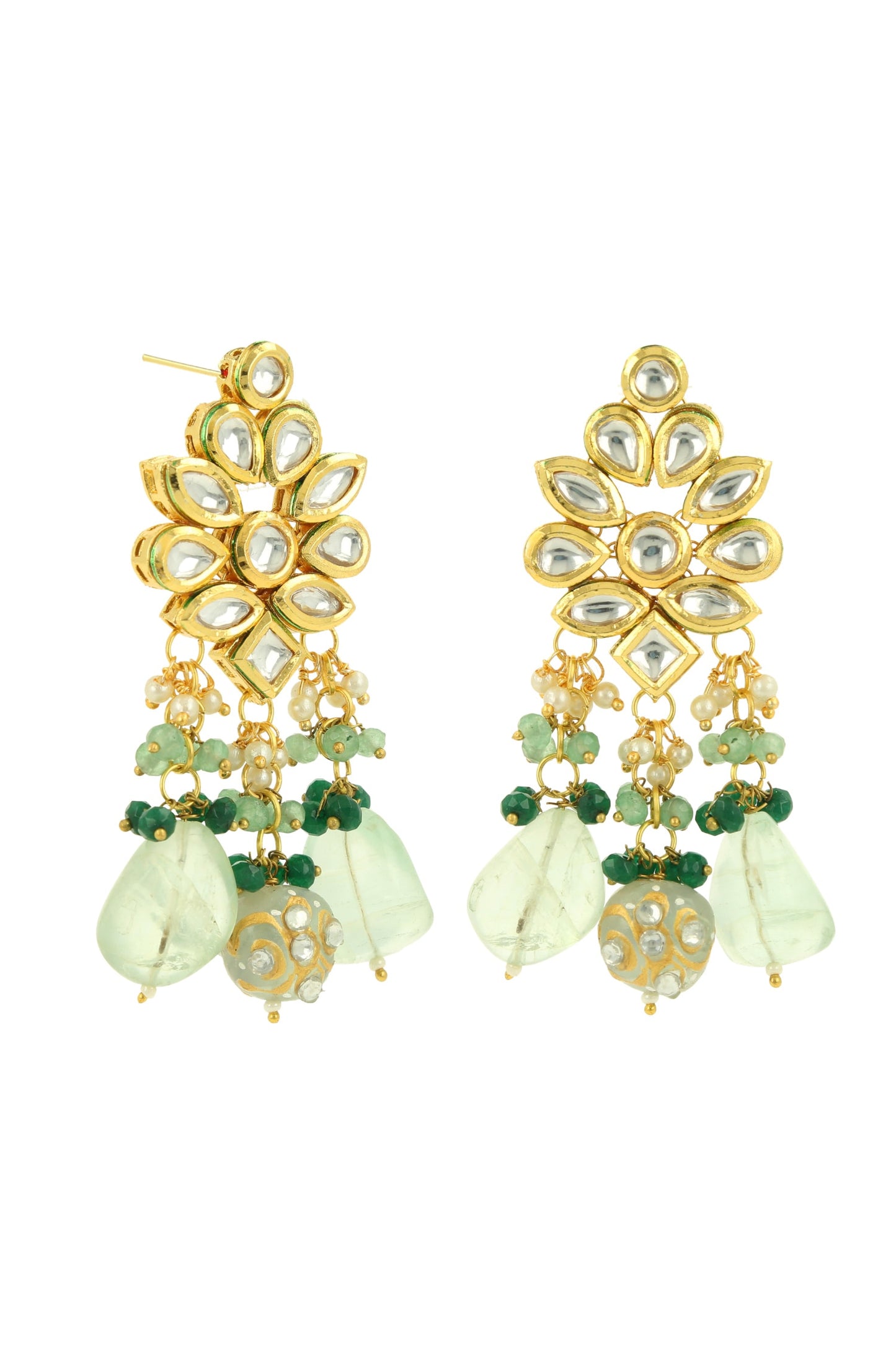 Kundan Green Stone Dangler Earrings