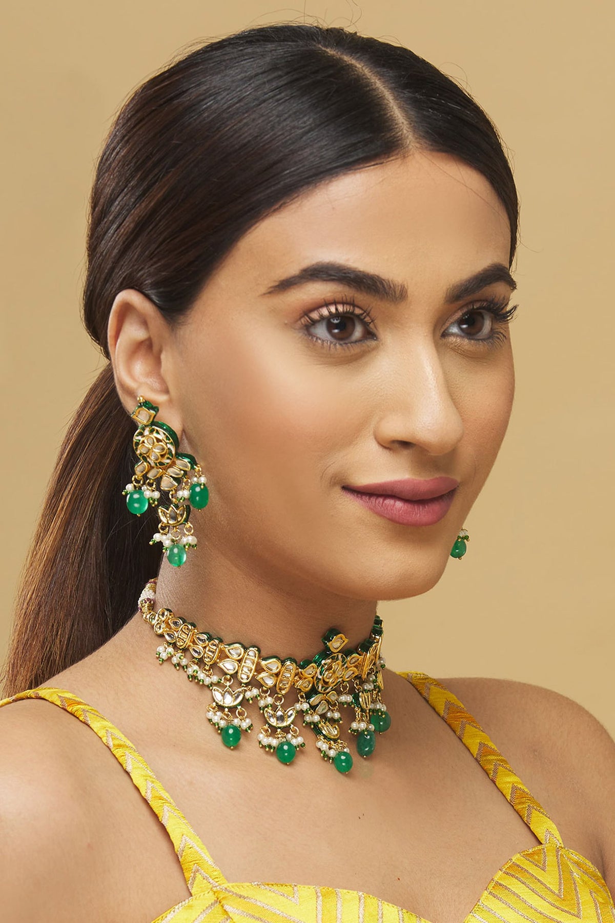 Kundan Bead Drop Choker Set