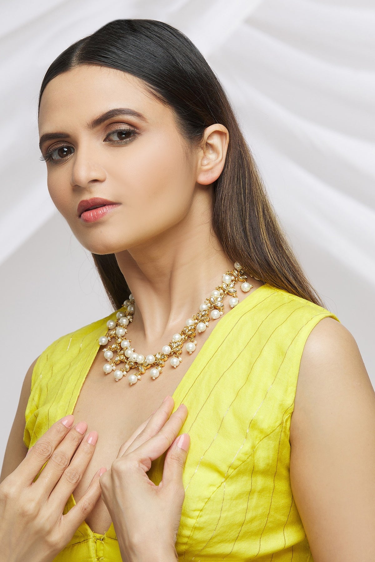 Leaf Pearl Embellished Necklace